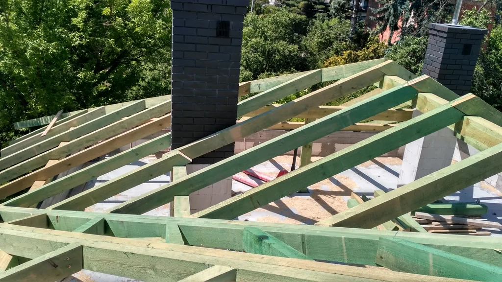 Więźba dachowa i kominy 